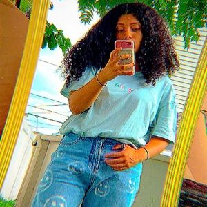 Cute one of a kind smiley face jeans thrifted